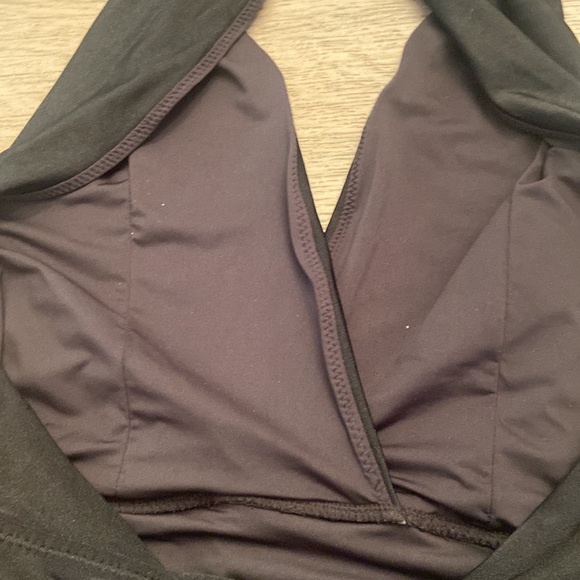 Black low cut low back halter one piece swimsuit - Picture 5 of 6